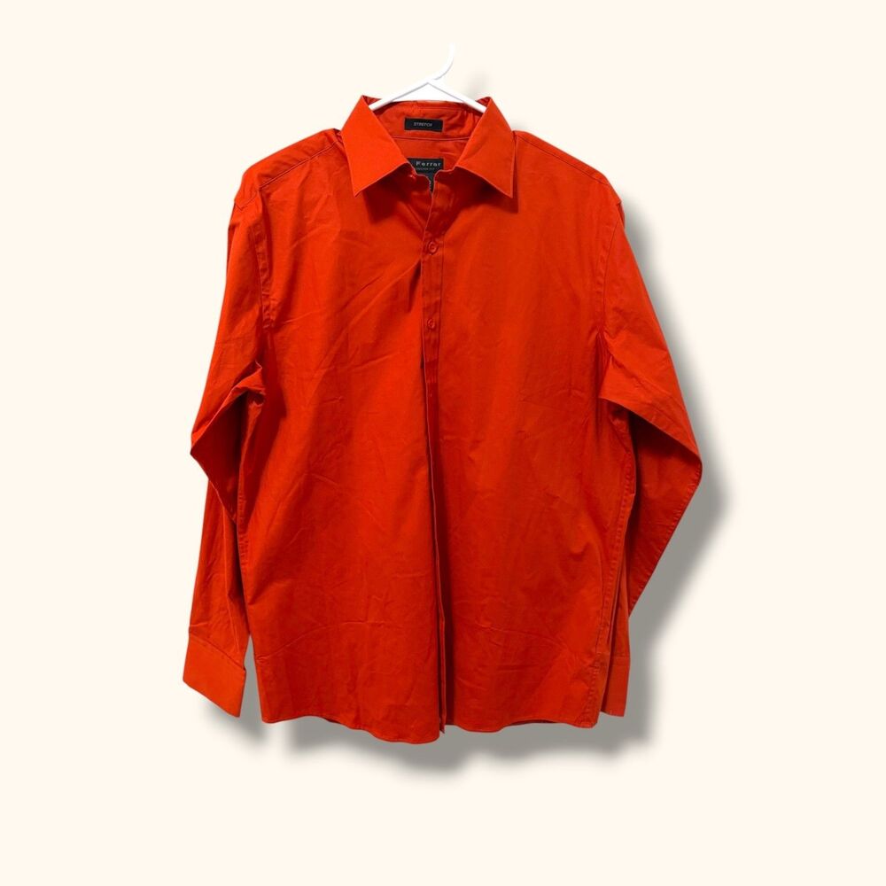 J Ferrar Shirt Mens 15-15 1/2 Modern Fit Stretch Long Sleeve Red Orange